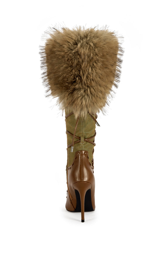 OHARA-DENIMMULTI FAUX FUR STILETTO BOOT