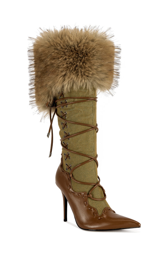OHARA-DENIMMULTI FAUX FUR STILETTO BOOT