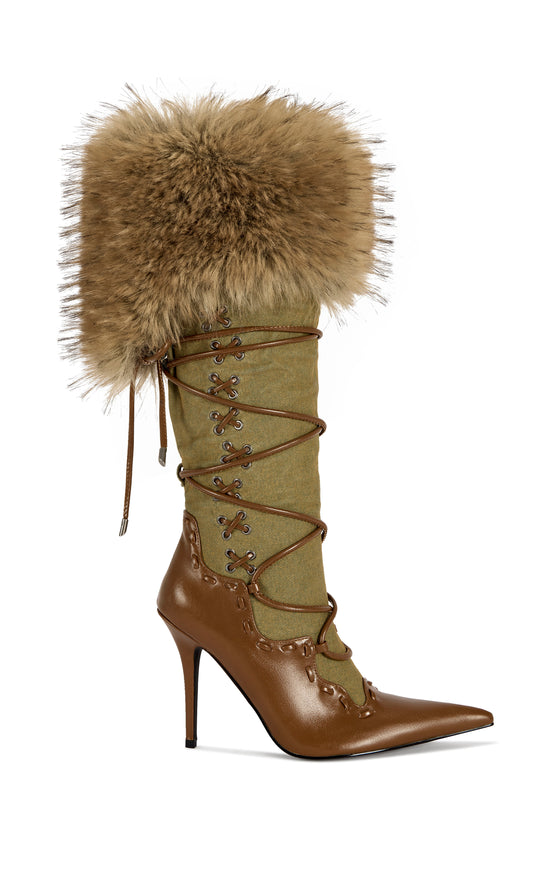 OHARA-DENIMMULTI FAUX FUR STILETTO BOOT
