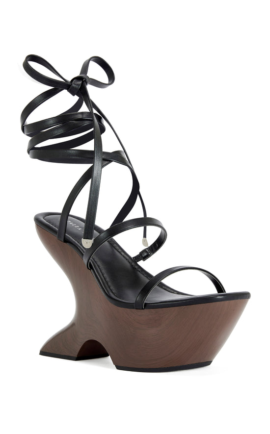 ONNI-BLACK CURVED WEDGE WRAP-AROUND SANDAL