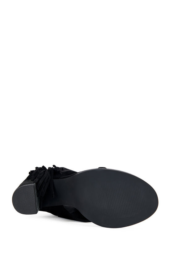 PACO-BLACK FRINGE PEEP-TOE BOOTIE