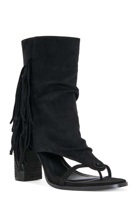 PACO-BLACK FRINGE PEEP-TOE BOOTIE