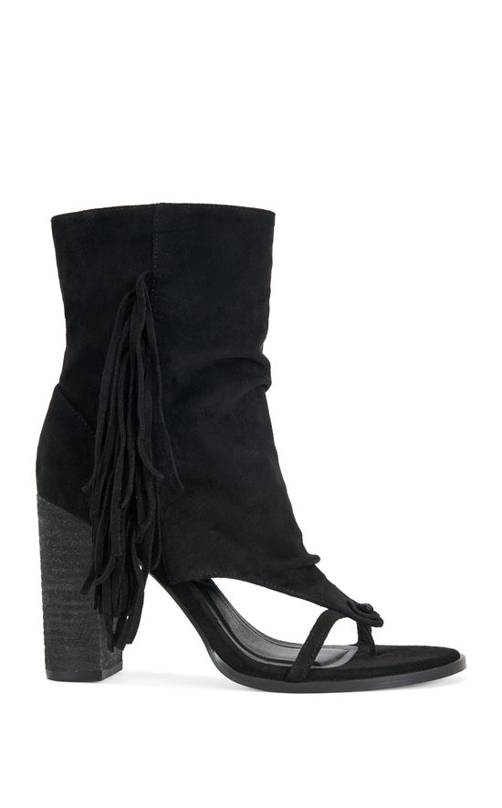 PACO-BLACK FRINGE PEEP-TOE BOOTIE