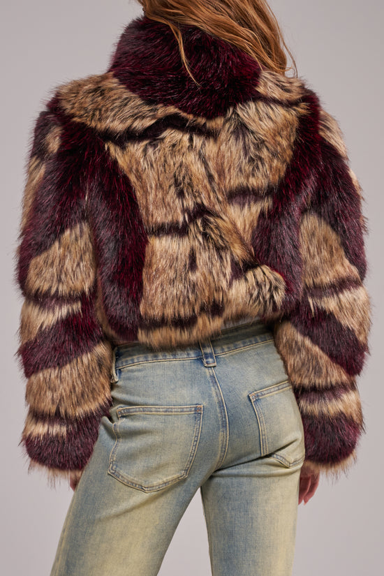 PADME-BROWN CROPPED FAUX FUR JACKET