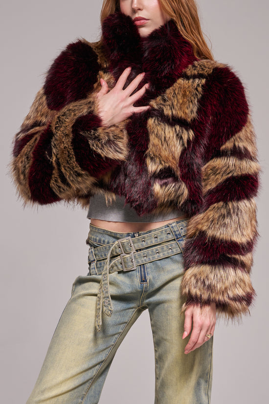 PADME-BROWN CROPPED FAUX FUR JACKET