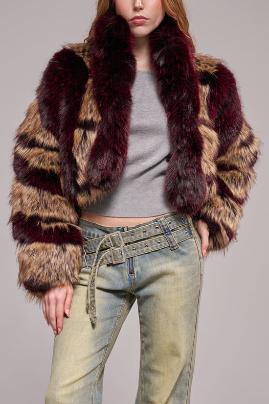 PADME-BROWN CROPPED FAUX FUR JACKET