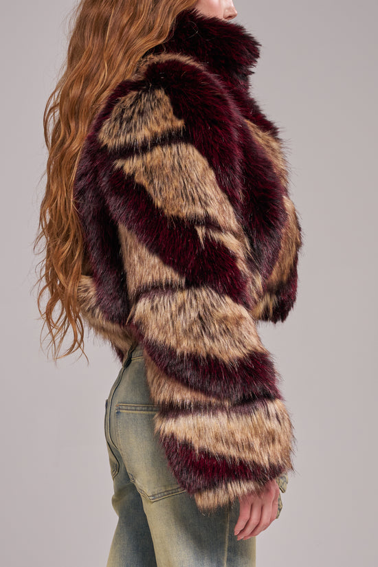 PADME-BROWN CROPPED FAUX FUR JACKET