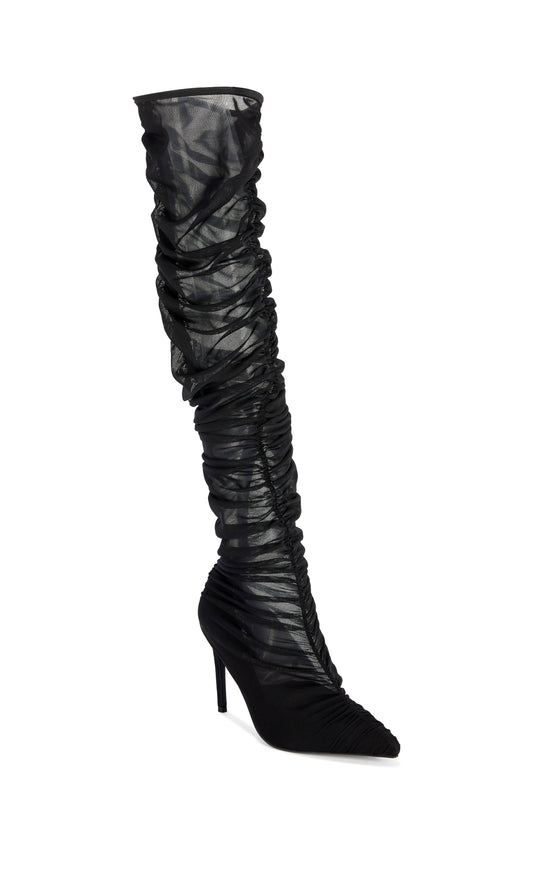 PETRA-BLACK SLOUCH MESH STILETTO BOOT