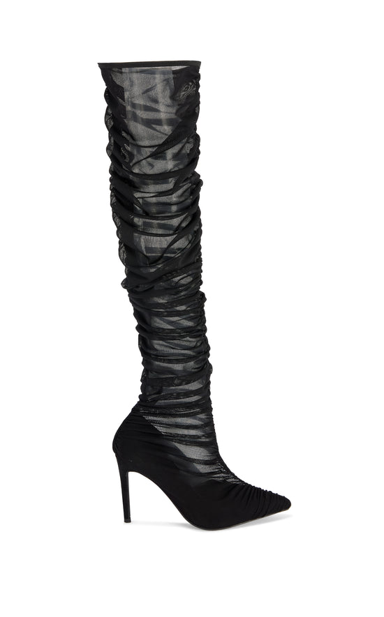 PETRA-BLACK SLOUCH MESH STILETTO BOOT