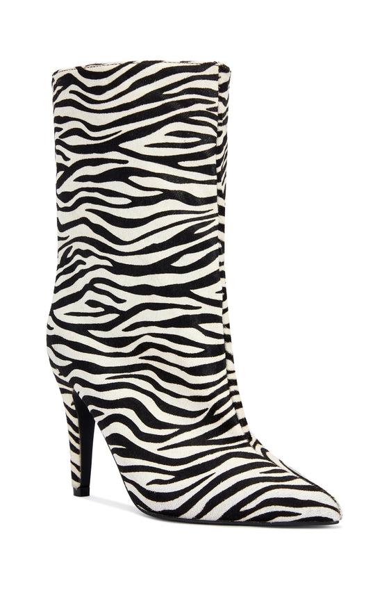 POLLY-ZEBRA GENUINE CALF HAIR BLOCK BOOTIE