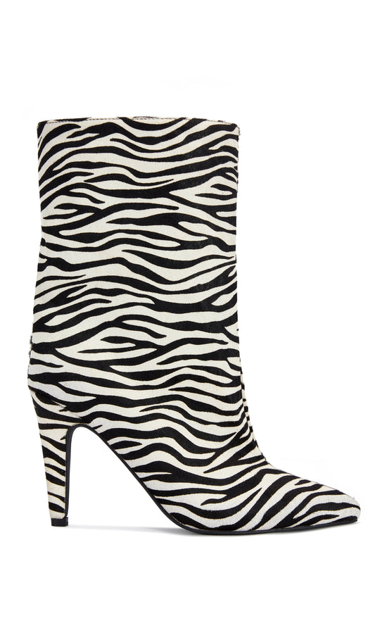 POLLY-ZEBRA GENUINE CALF HAIR BLOCK BOOTIE