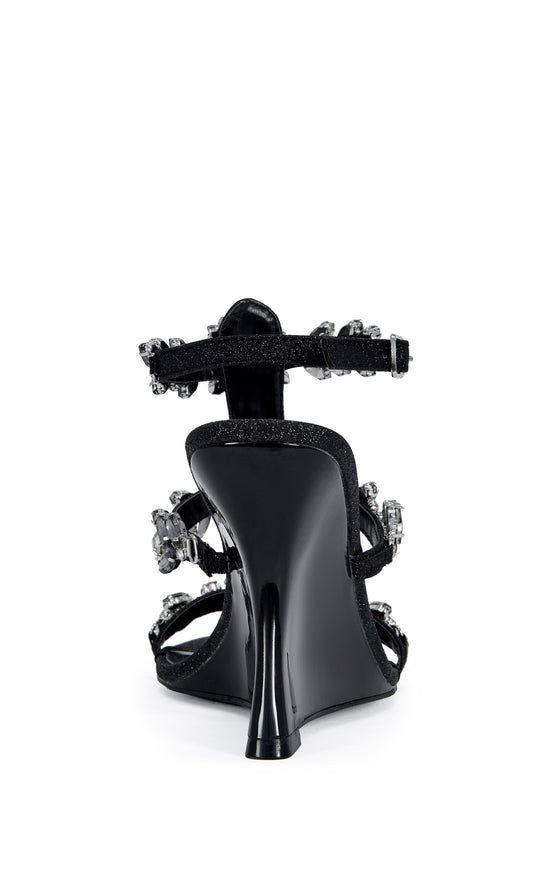 PORCELINE-BLACK EMBELLISHED WEDGE SANDAL