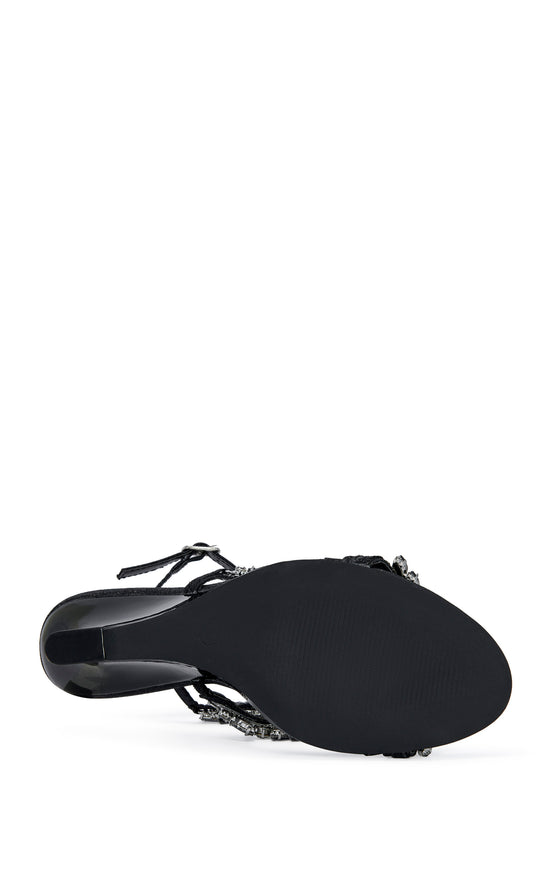 PORCELINE-BLACK EMBELLISHED WEDGE SANDAL