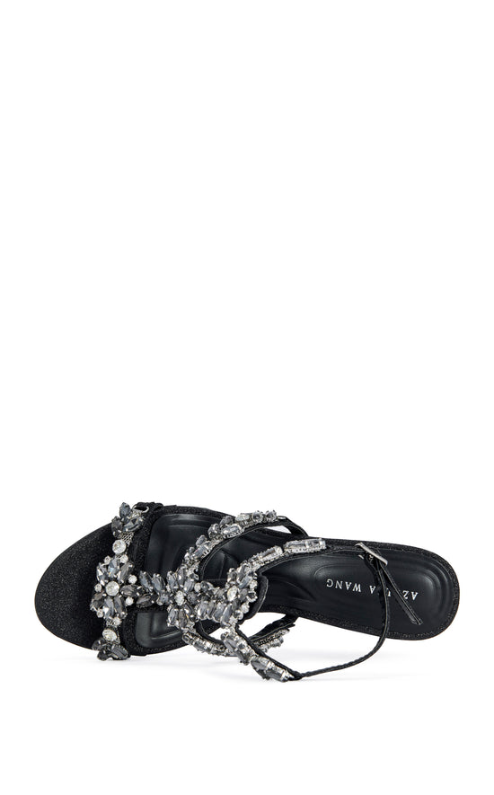 PORCELINE-BLACK EMBELLISHED WEDGE SANDAL