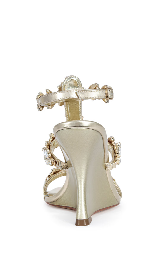 PORCELINE-GOLD EMBELLISHED WEDGE SANDAL