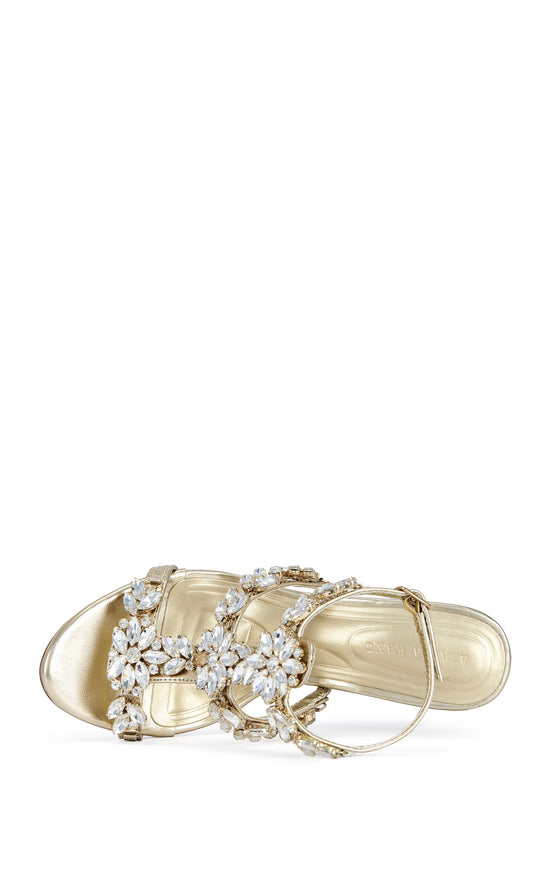 PORCELINE-GOLD EMBELLISHED WEDGE SANDAL