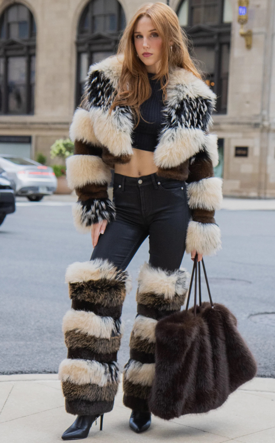 ROXANA-CHOCOLATE FAUX FUR HANDBAG