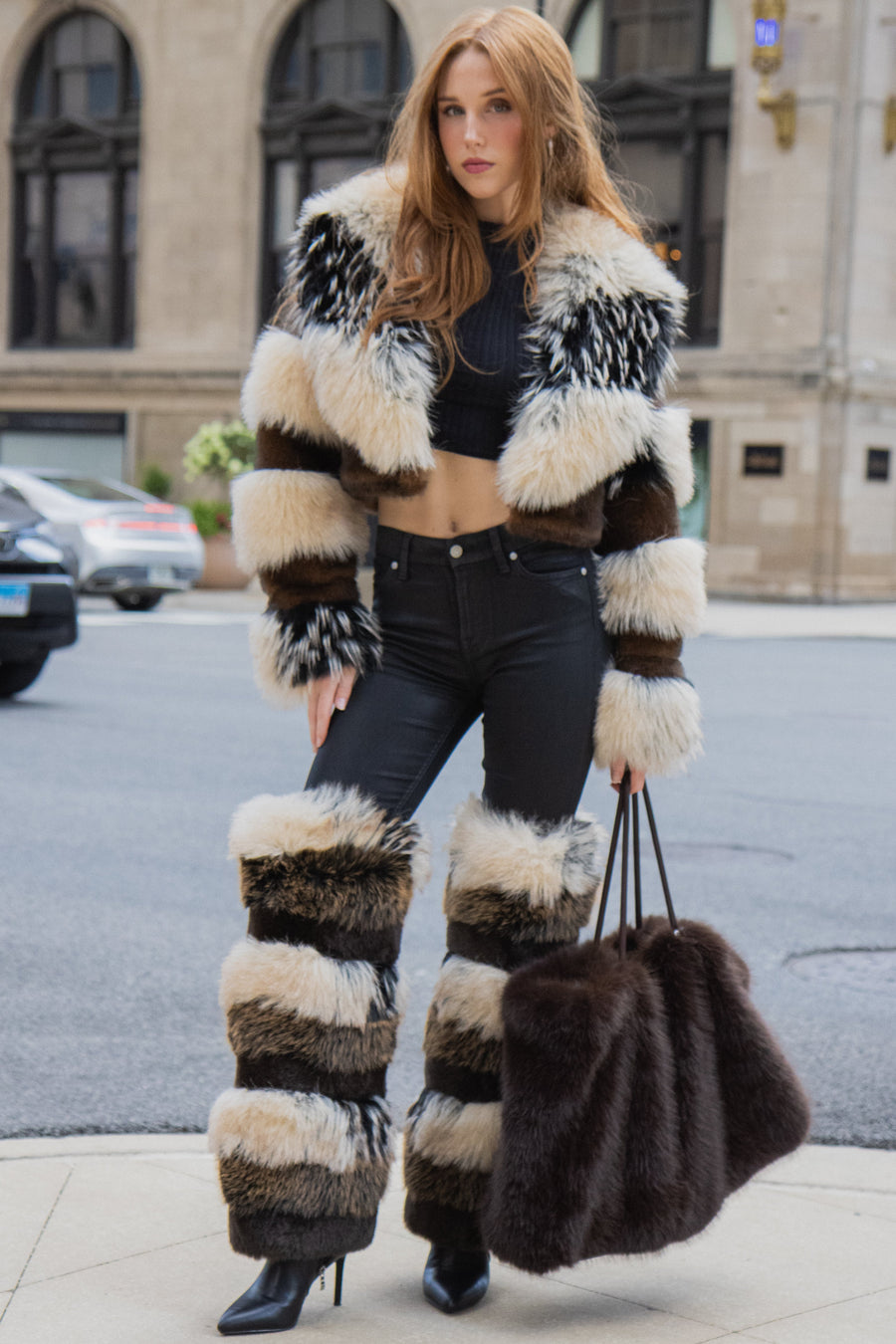 ROXANA-CHOCOLATE FAUX FUR HANDBAG