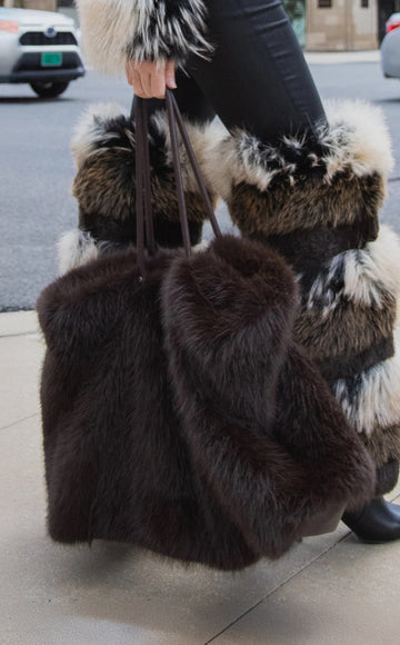 ROXANA-CHOCOLATE FAUX FUR HANDBAG