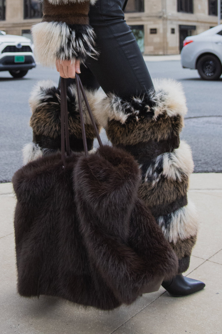 ROXANA-CHOCOLATE FAUX FUR HANDBAG