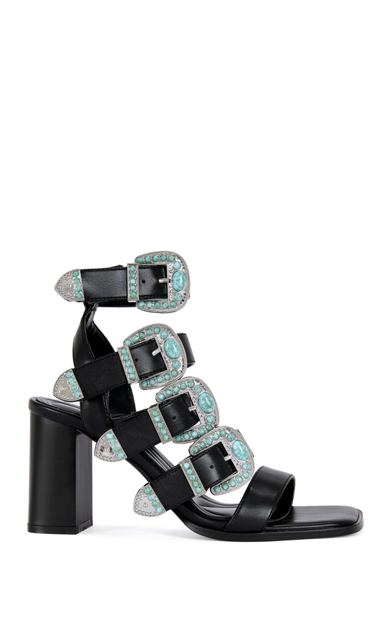 RAEANNE-BLACK WESTERN BLOCK SANDAL