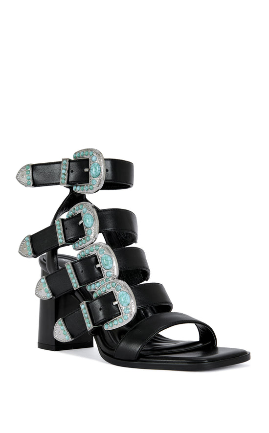 RAEANNE-BLACK WESTERN BLOCK SANDAL