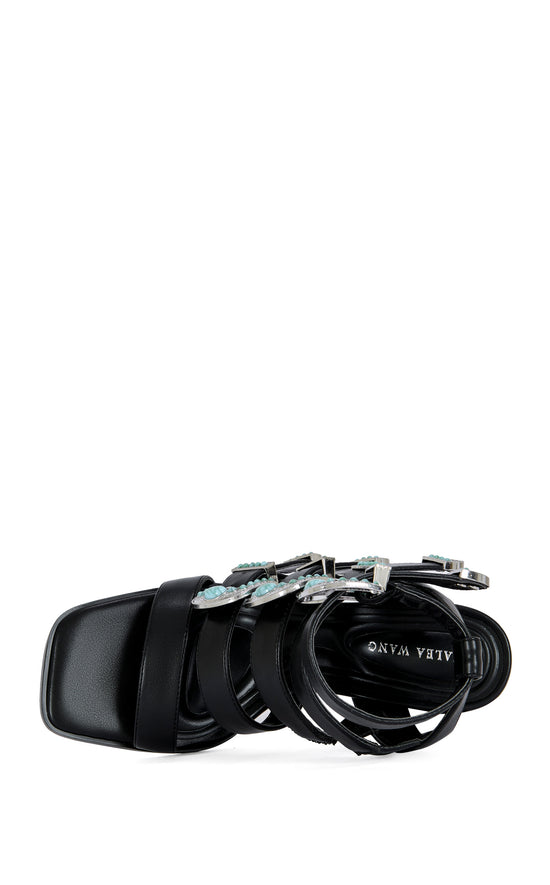 RAEANNE-BLACK WESTERN BLOCK SANDAL