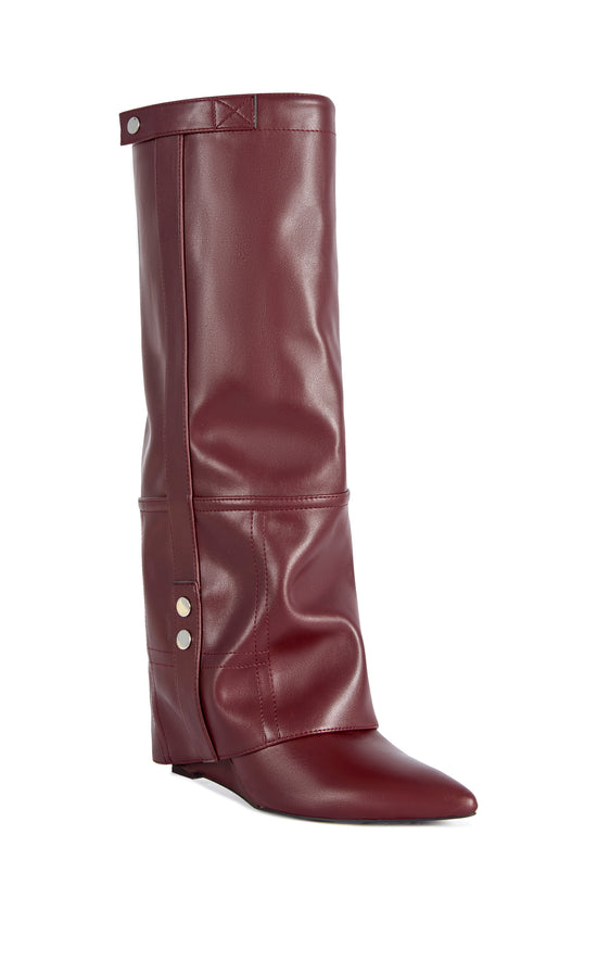 RAILAY-BURGUNDY POINTED TOE WEDGE BOOT