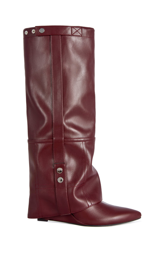 RAILAY-BURGUNDY POINTED TOE WEDGE BOOT