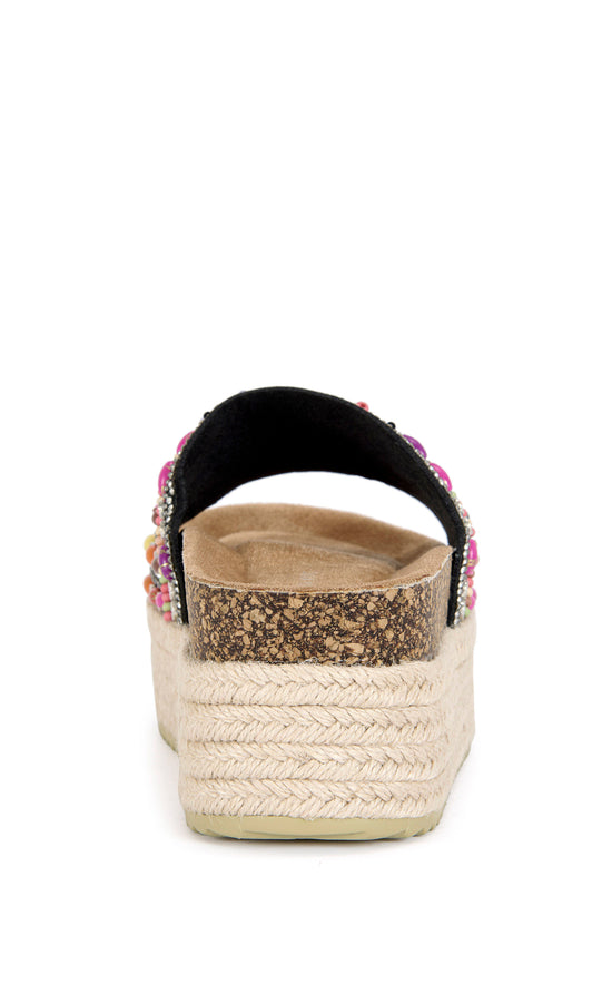 RAMANA-BLACK BEADED FLATFORM SANDAL