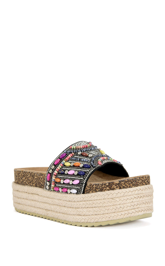 RAMANA-BLACK BEADED FLATFORM SANDAL