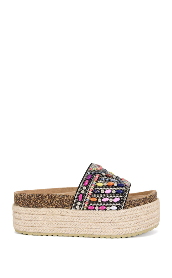 RAMANA-BLACK BEADED FLATFORM SANDAL