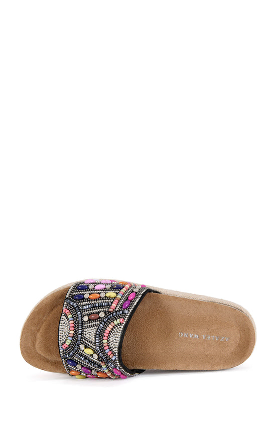 RAMANA-BLACK BEADED FLATFORM SANDAL