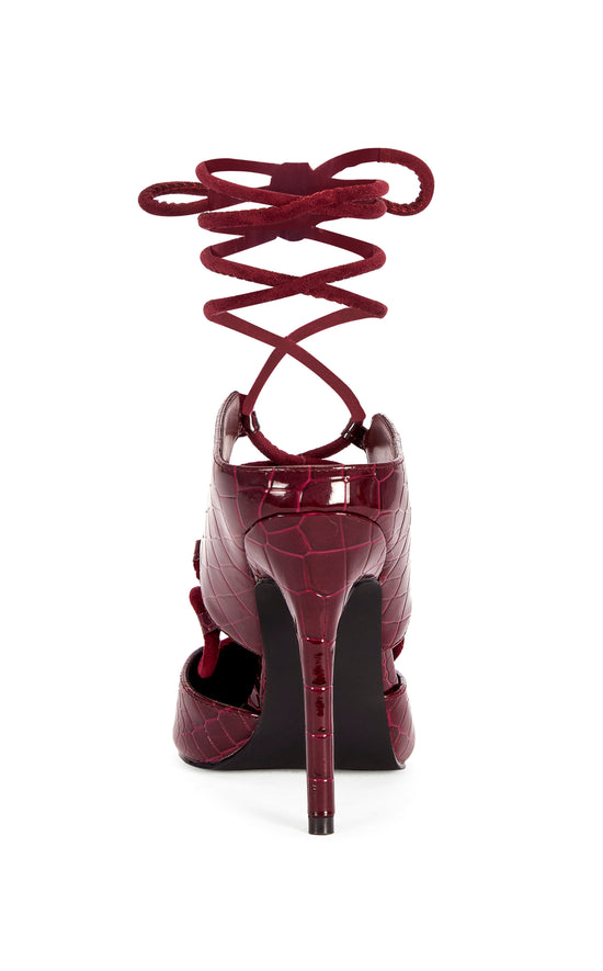 RAMONA-BURGUNDYCROC WRAP-AROUND STILETTO PUMP