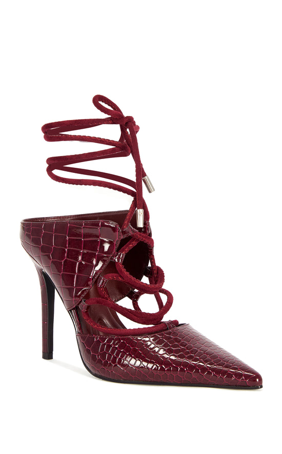 RAMONA-BURGUNDYCROC WRAP-AROUND STILETTO PUMP
