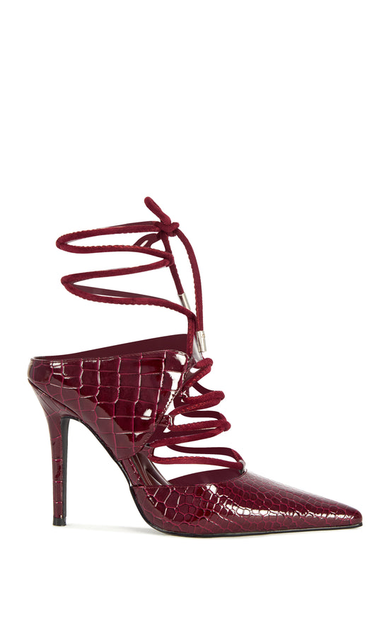RAMONA-BURGUNDYCROC WRAP-AROUND STILETTO PUMP