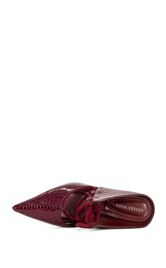 RAMONA-BURGUNDYCROC WRAP-AROUND STILETTO PUMP