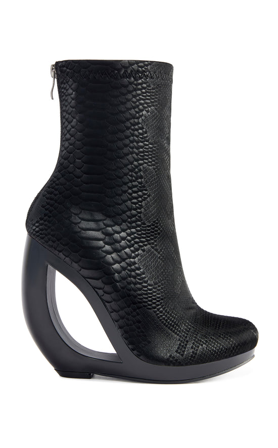 RAPTURE-SNAKE CURVED WEDGE BOOTIE