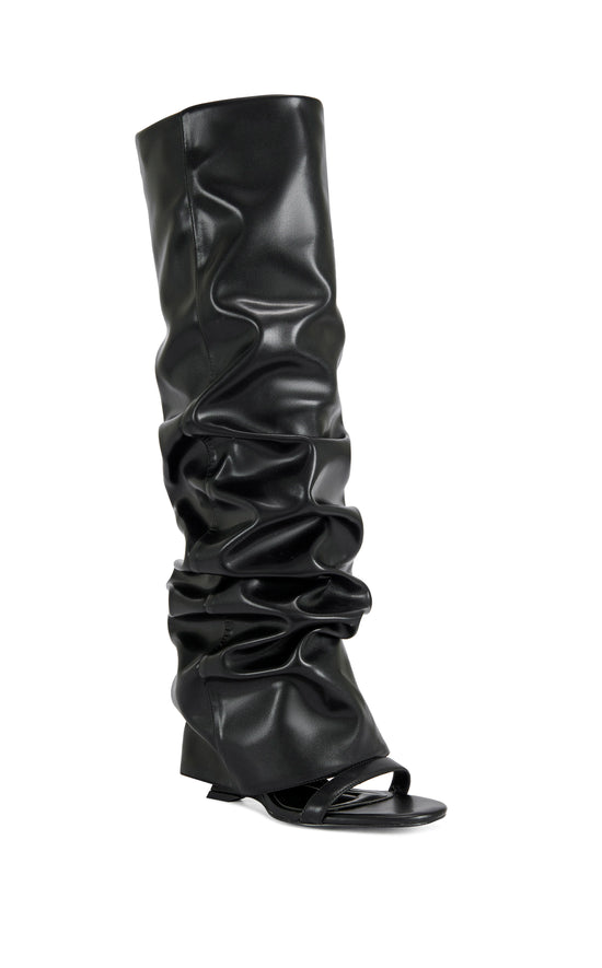 RAYLAN-BLACK SLOUCH WEDGE SANDAL BOOT