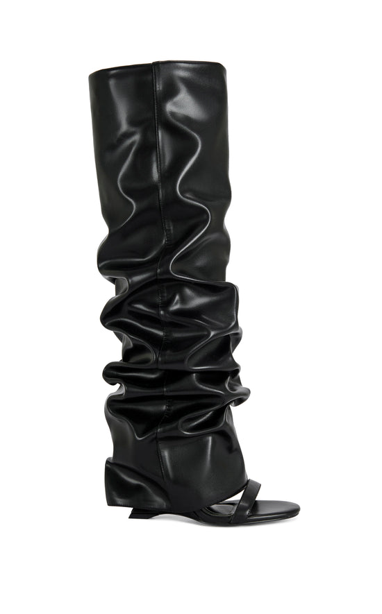 RAYLAN-BLACK SLOUCH WEDGE SANDAL BOOT