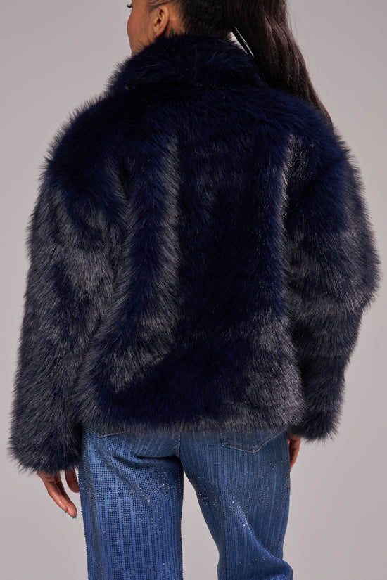 REGINA-NAVY FAUX FUR JACKET