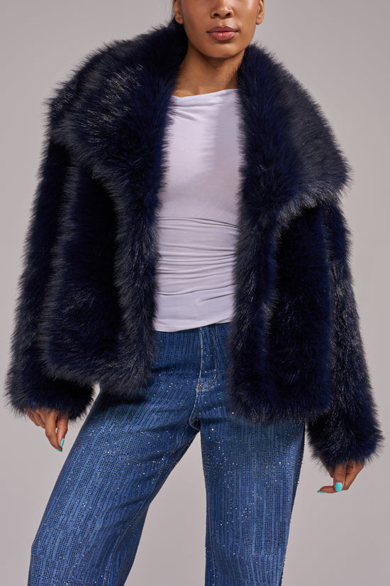 REGINA-NAVY FAUX FUR JACKET