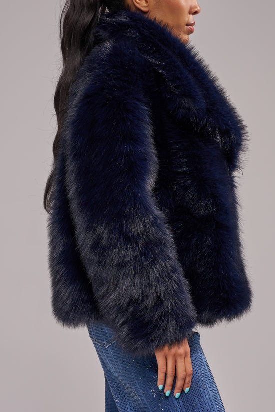 REGINA-NAVY FAUX FUR JACKET
