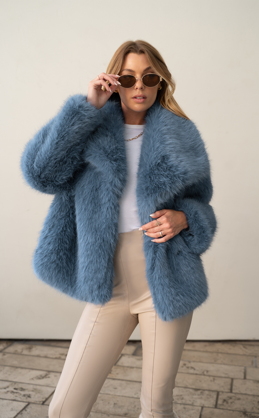 REGINA-SKYBLUE FAUX FUR JACKET
