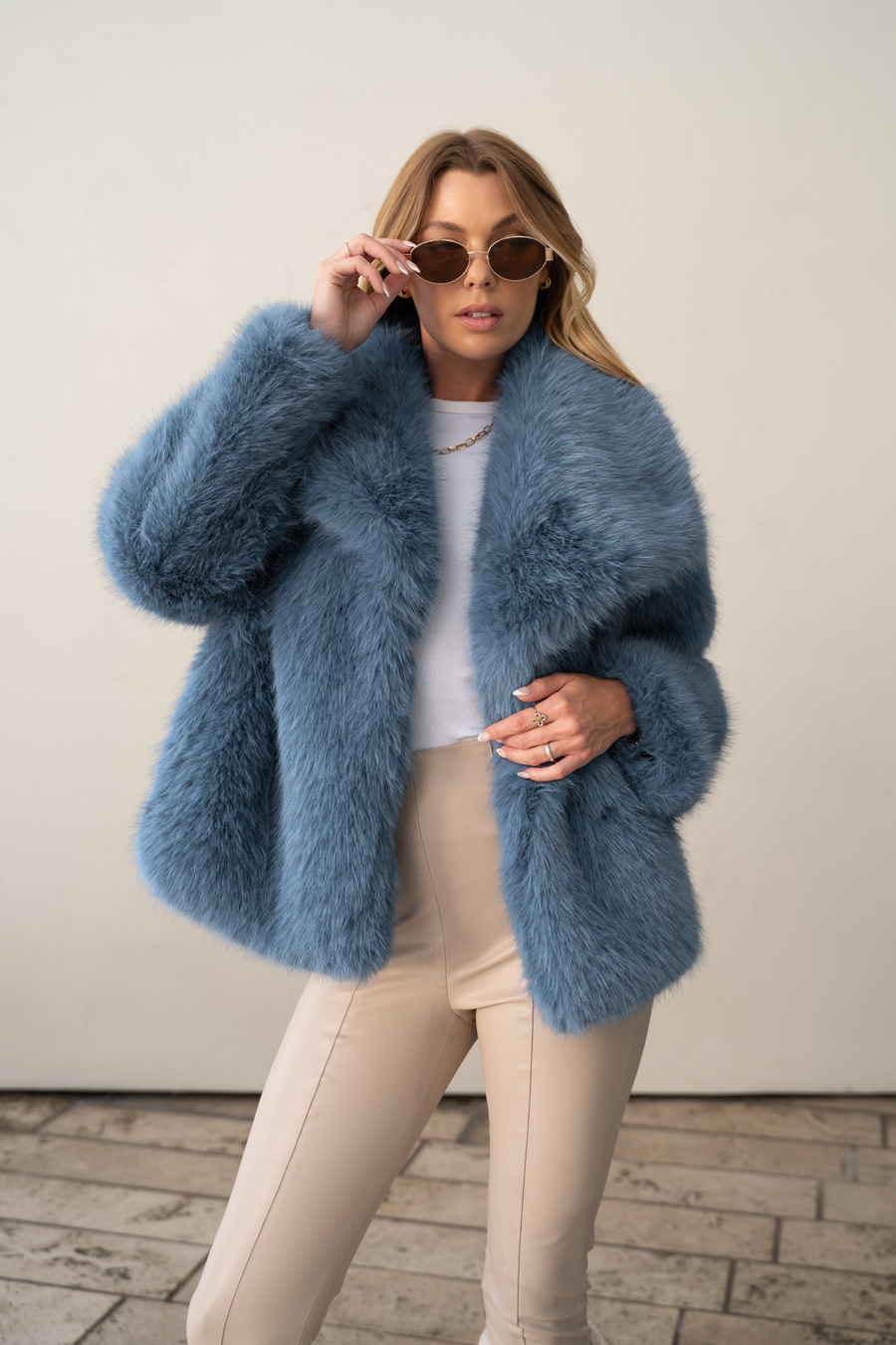 REGINA-SKYBLUE FAUX FUR JACKET