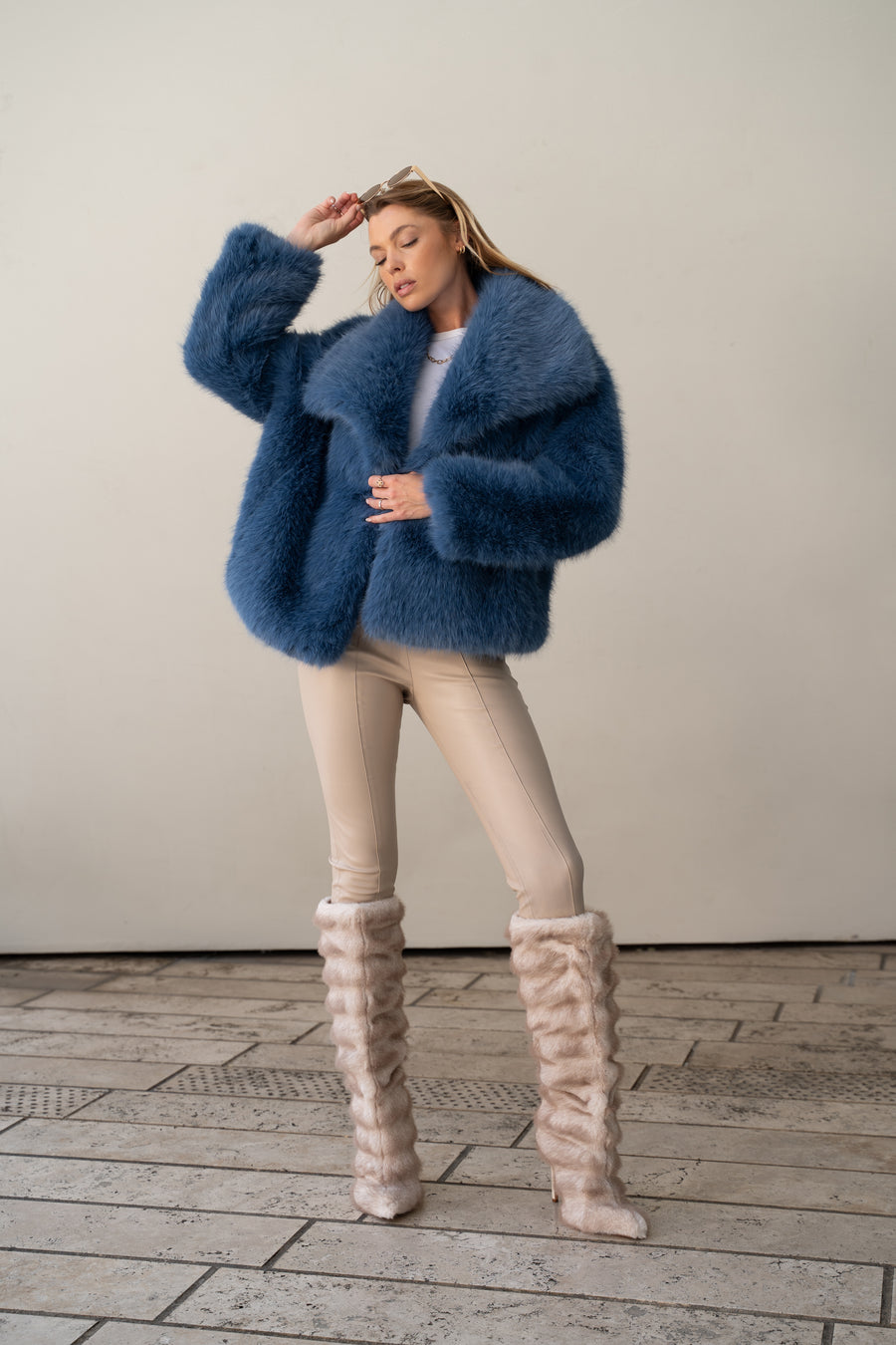 REGINA-SKYBLUE FAUX FUR JACKET