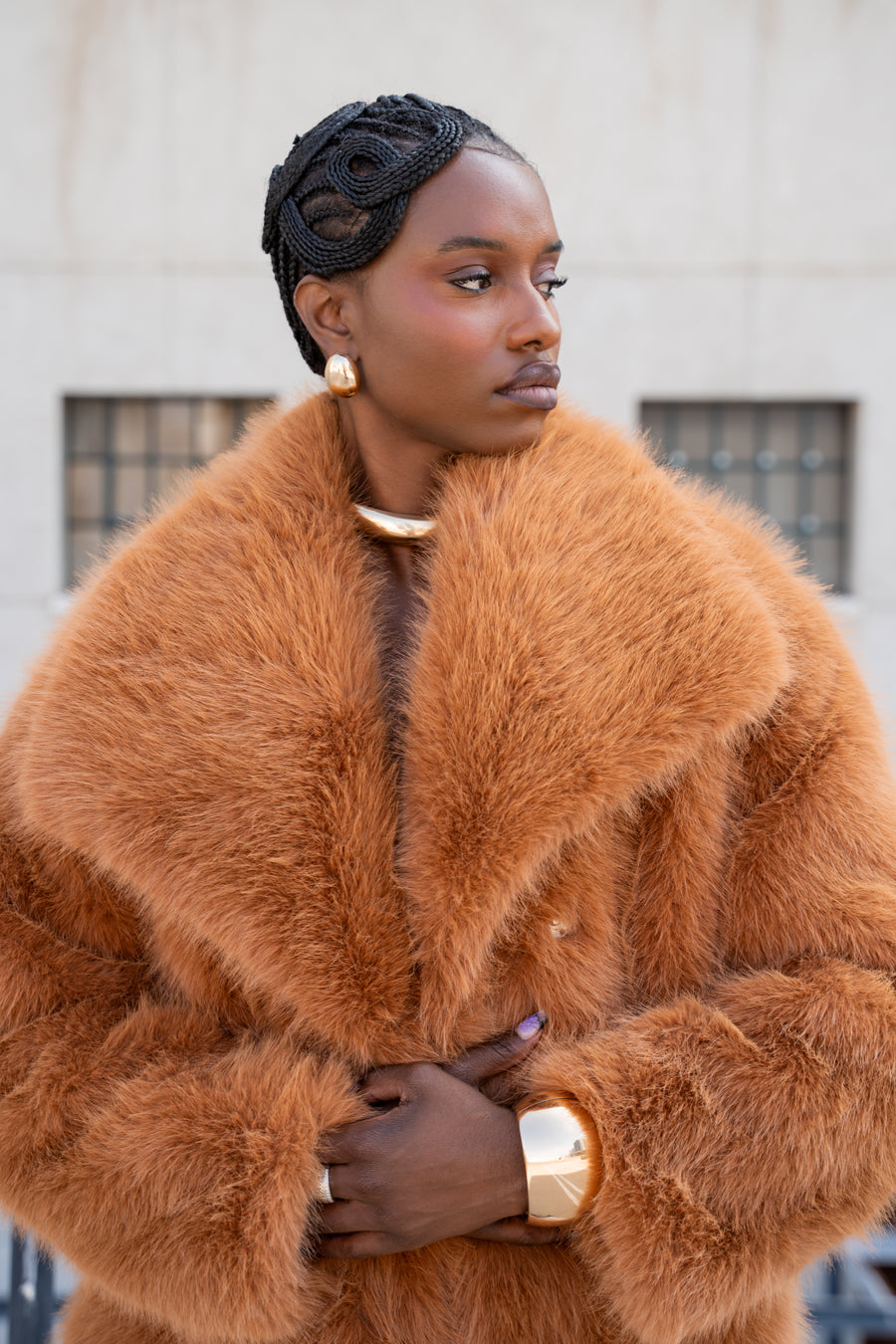 REGINA-TAN FAUX FUR JACKET