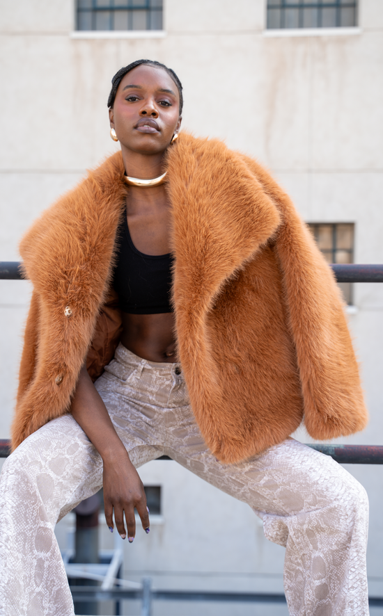 REGINA-TAN FAUX FUR JACKET