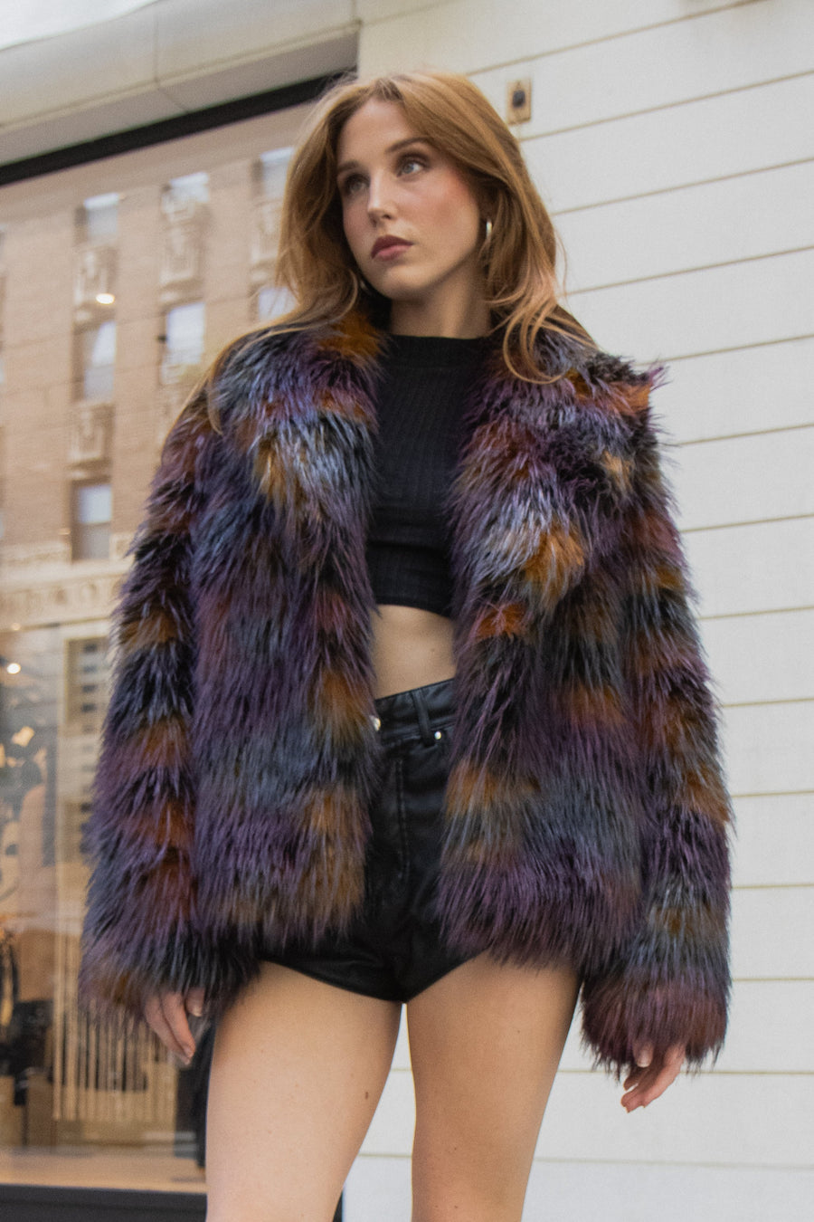 REMME-BURGUNDYMULTI FAUX FUR JACKET