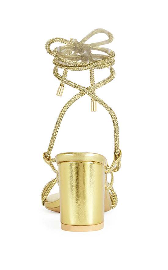 REVANI-GOLD WRAP-AROUND STRAPPY BLOCK SANDAL